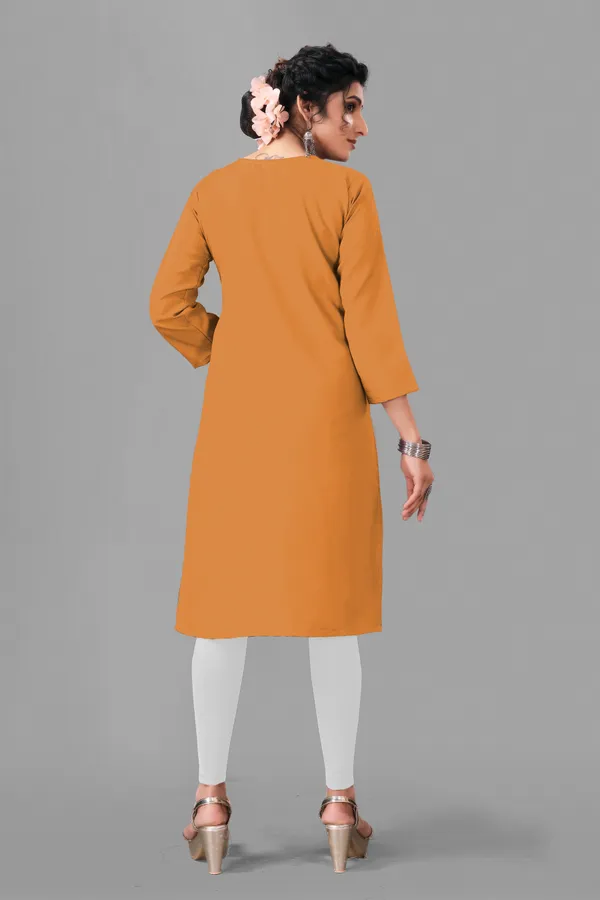 Yellow_And_White_Cotton_Embroided_3/4_Sleeve_Kurti_For_Women