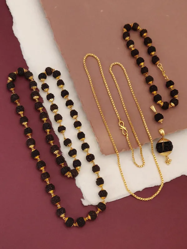Gold_Plated__Combo_5_Pro_Mala_Bracelet_Chain_2_Pendants_For_Male