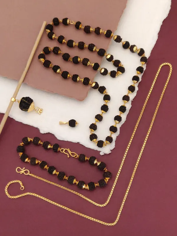 Gold_Plated__Combo_5_Pro_Mala_Bracelet_Chain_2_Pendants_For_Male