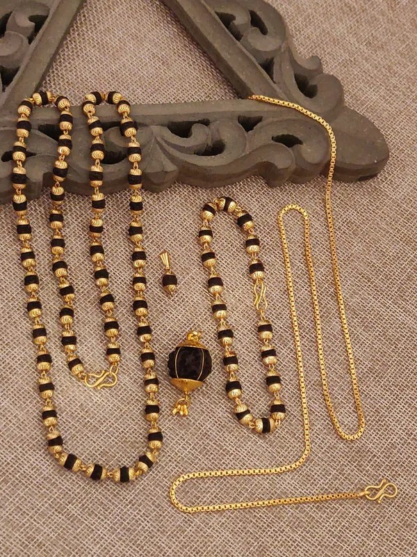 Gold_Plated__Combo_5_Pro_Vertical_Mala,Bracelet,Chain_&_2_Pendants_For_Male