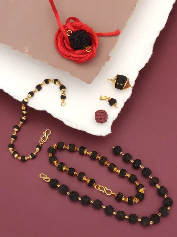 Gold_Plated__Combo_7_Products_3_Bracelets_3_Pendants_1_Natural_Rudraksh_Set_For_Male_