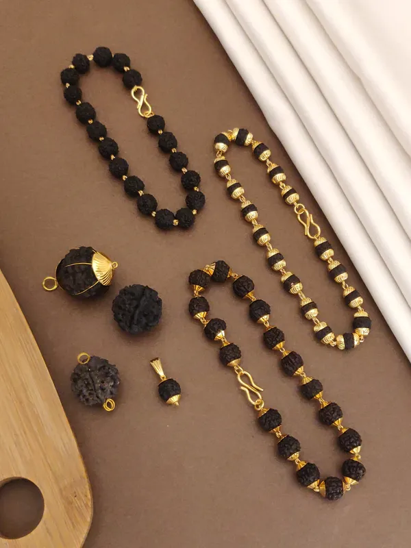 Gold_Plated__Combo_7_Products_3_Bracelets_3_Pendants_1_Natural_Rudraksh_Set_For_Male_