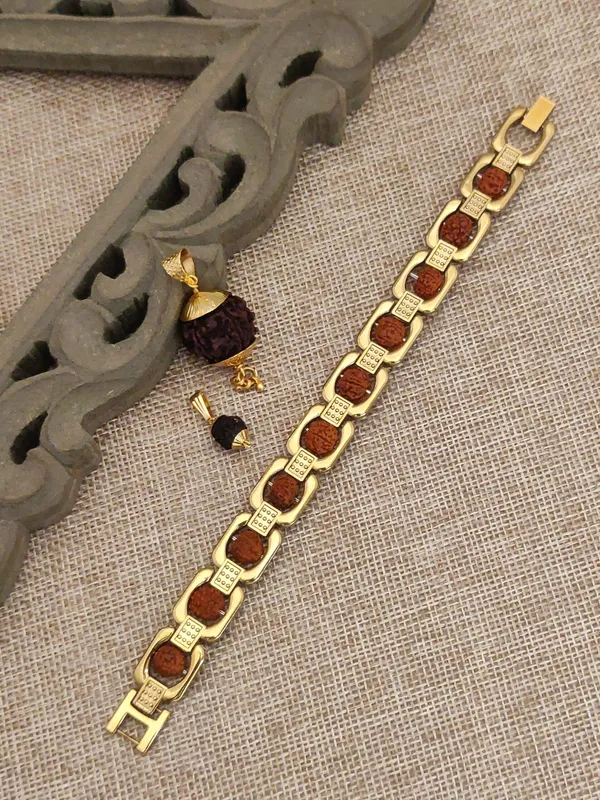 Gold_Plated__Designer_Double_Line_Bracelet+2_Pendnets_For_Male