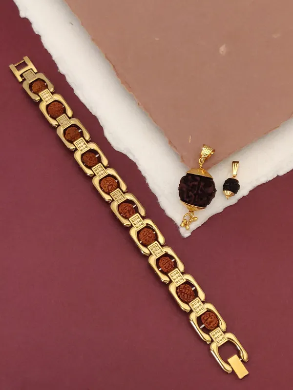 Gold_Plated__Designer_Double_Line_Bracelet+2_Pendnets_For_Male