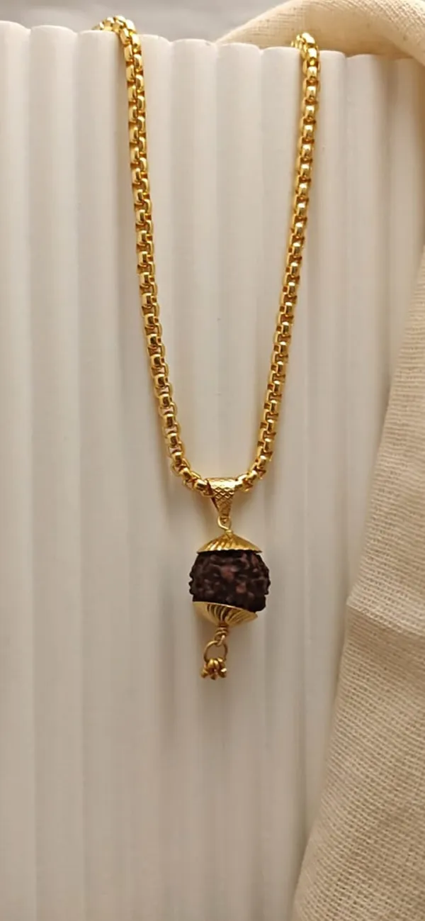 Gold_Plated__Natural_Rudraksh_Pendant_&_Chain_For_Male