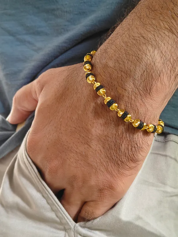 Gold_Plated__Natural_Rudraksh_Vertical_Bracelet_For_Unisex