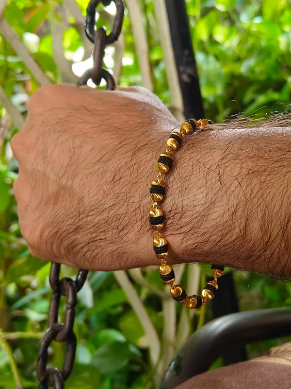 Gold_Plated__Natural_Rudraksh_Vertical_Bracelet_For_Unisex