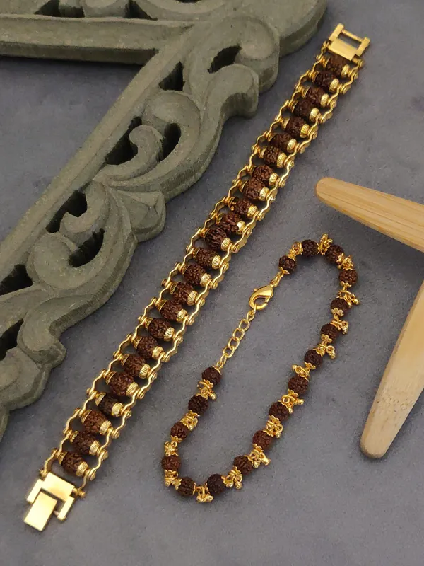 Gold_Plated__Couple_Natural_Rudraksh_Designer_Bracelet_For_Male_