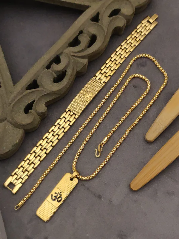 Gold_Plated__Ohm_Bracelet+Ohm_Pendant+Chain_For_Male
