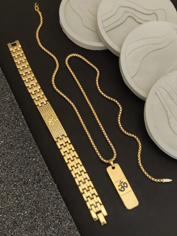 Gold_Plated__Ohm_Bracelet+Ohm_Pendant+Chain_For_Male