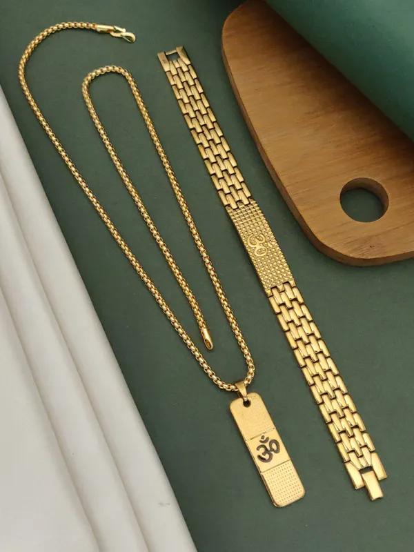 Gold_Plated__Ohm_Bracelet+Ohm_Pendant+Chain_For_Male