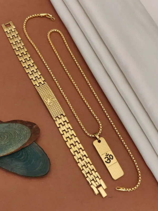 Gold_Plated__Ohm_Bracelet+Ohm_Pendant+Chain_For_Male