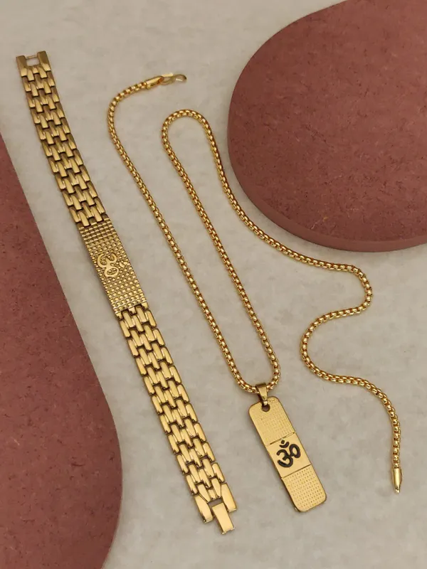 Gold_Plated__Ohm_Bracelet+Ohm_Pendant+Chain_For_Male