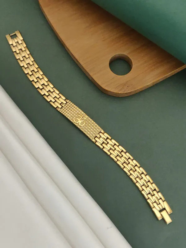 Gold_Plated__Texture_Ohm_Bracelet_For_Male
