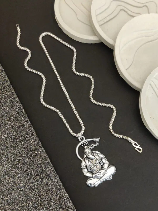 Silver_Plated_Shree_Hanuman_Pendant_With_Chain_For_Male_For_Peace_and_Protection