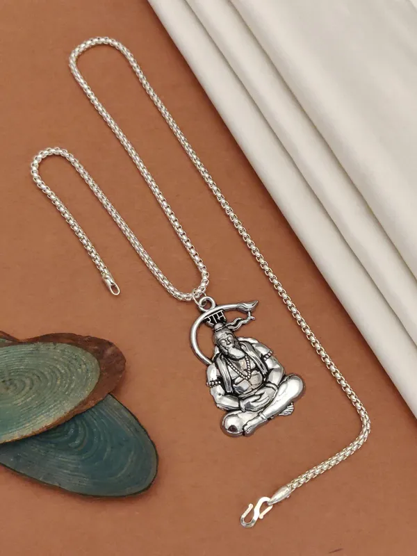 Silver_Plated_Shree_Hanuman_Pendant_With_Chain_For_Male_For_Peace_and_Protection