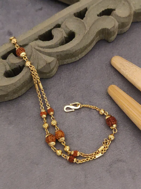Gold_Plated_Designer_Natural_Rudraksh_Bracelet_&_Chain_For_Women