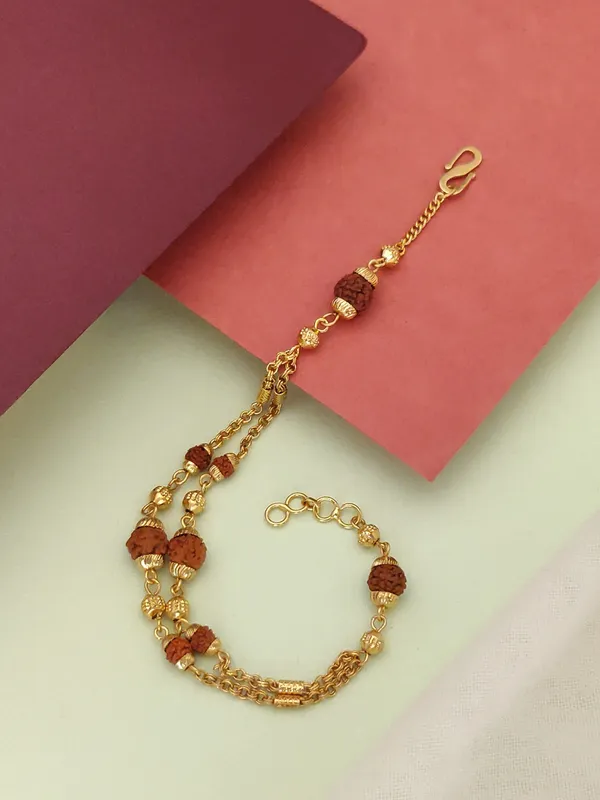 Gold_Plated_Designer_Natural_Rudraksh_Bracelet_&_Chain_For_Women