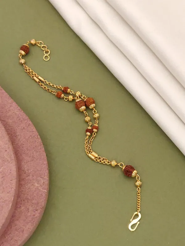 Gold_Plated_Designer_Natural_Rudraksh_Bracelet_&_Chain_For_Women