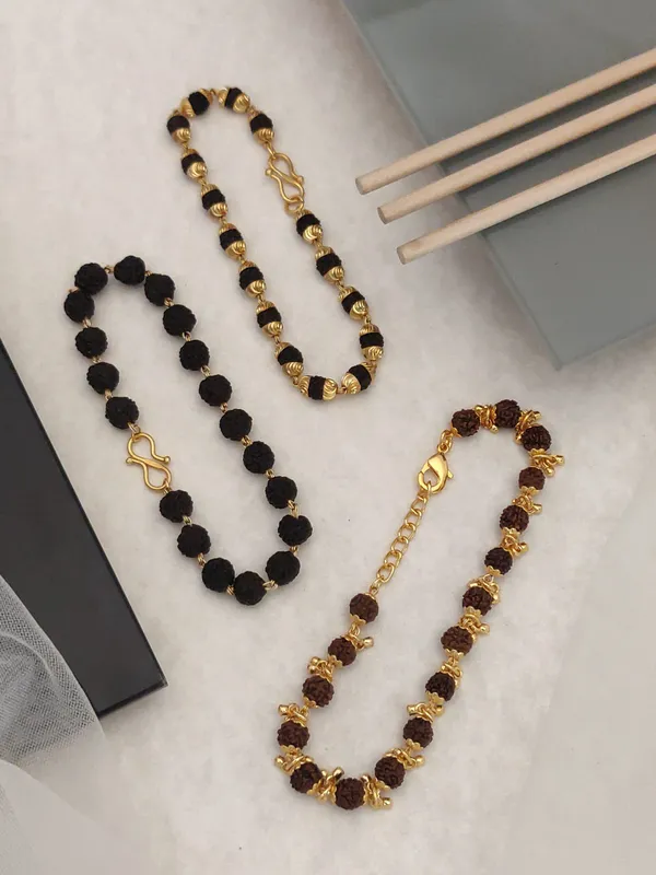 Gold_Plated__Combo_3_Female_Natural_Rudraksh_Bracelets_For_Female