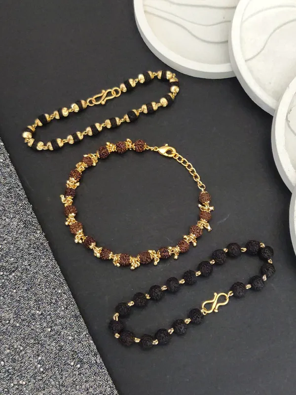 Gold_Plated__Combo_3_Female_Natural_Rudraksh_Bracelets_For_Female