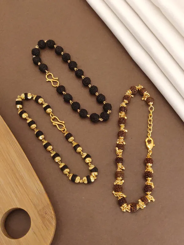 Gold_Plated__Combo_3_Female_Natural_Rudraksh_Bracelets_For_Female
