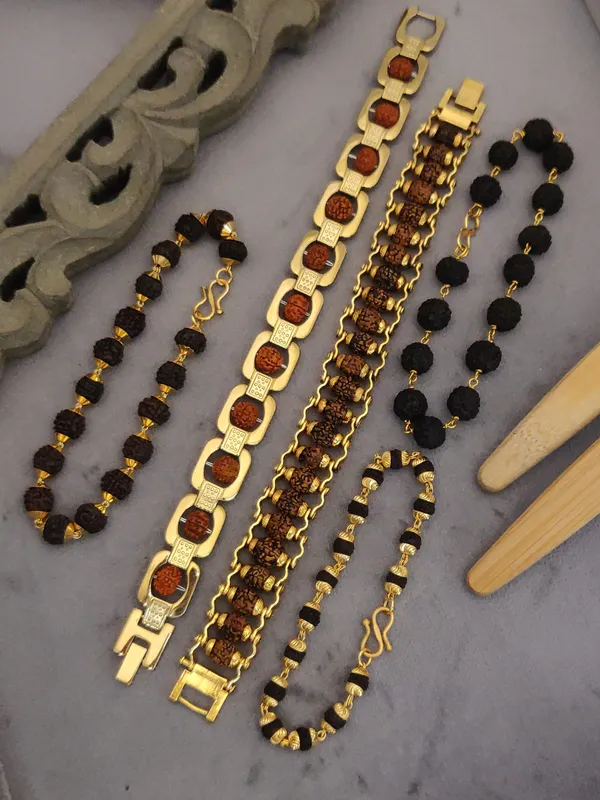 Gold_Plated_Combo_5_Mens_Natural_Rudraksh_Bracelets