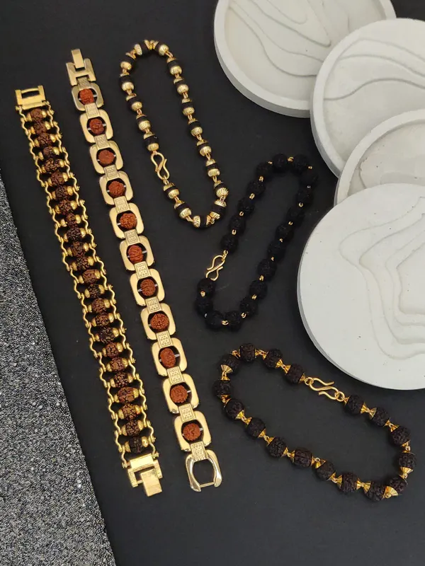 Gold_Plated_Combo_5_Mens_Natural_Rudraksh_Bracelets