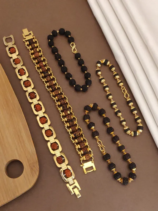 Gold_Plated_Combo_5_Mens_Natural_Rudraksh_Bracelets