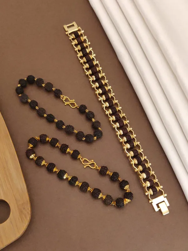 Gold_Plated__Combo_3_Mens_Natural_Rudraksh_Bracelets_For_Male