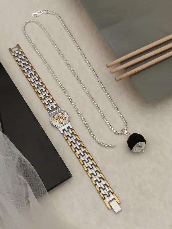 Silver_Plated_Combo_Ohm_Bracelet_Pendant_&_Chain_For_Men