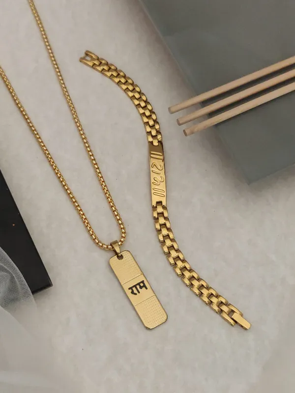 Gold_Plated_Combo_Ram_Slim_Bracelet+Ram_Pendant+Chain