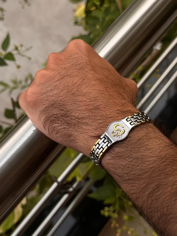 Silver_Plated_Combo_Ohm_Bracelet_Pendant_&_Chain_For_Men