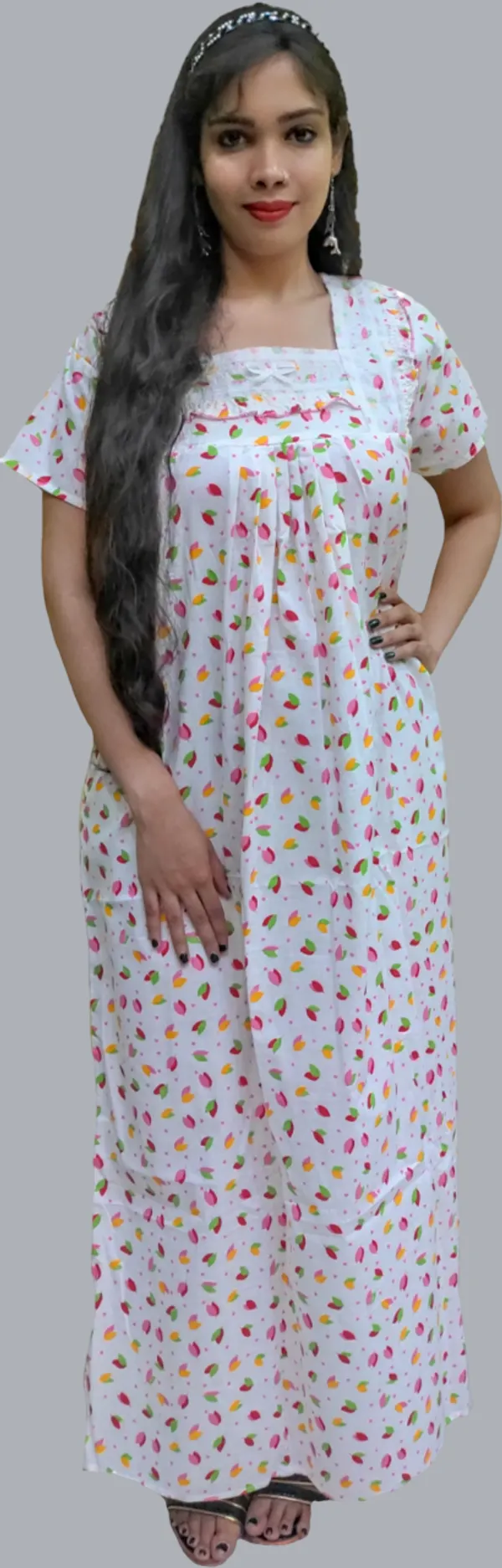 Pink_&_White_Cotton_Printed_Square_Neck_Night_Wear_For_Women