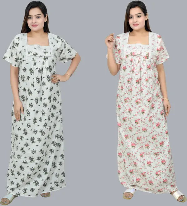 Pack_Of_2_-_Cotton_Floral_Square_Neck_Night_Wear_For_Women