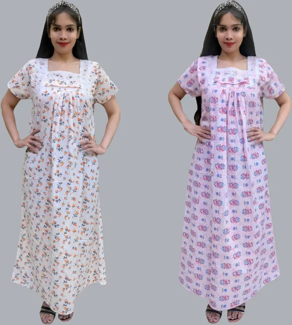 Pack_Of_2_-_Cotton_Floral_Square_Neck_Night_Wear_For_Women