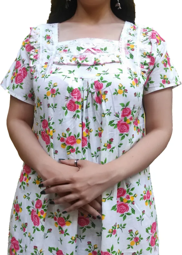 Pack_Of_2_-_Cotton_Printed::Floral_Square_Neck_Night_Wear_For_Women