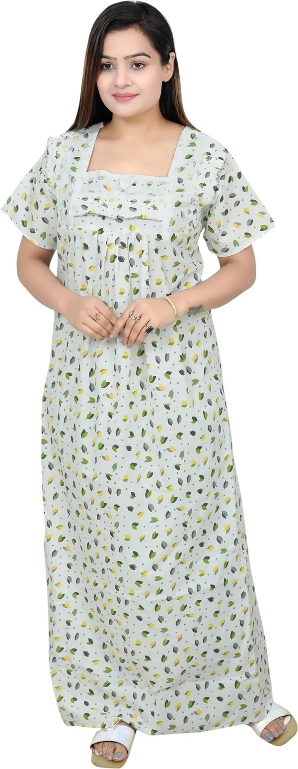 Green_Cotton_Printed_Square_Neck_Night_Wear_For_Women