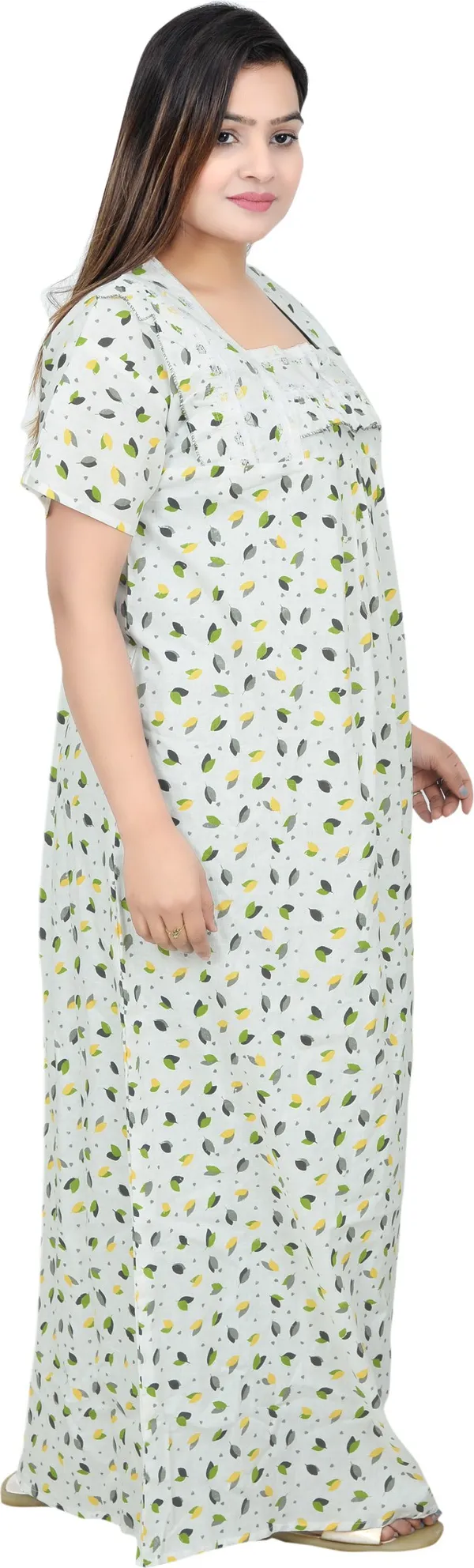 Green_Cotton_Printed_Square_Neck_Night_Wear_For_Women