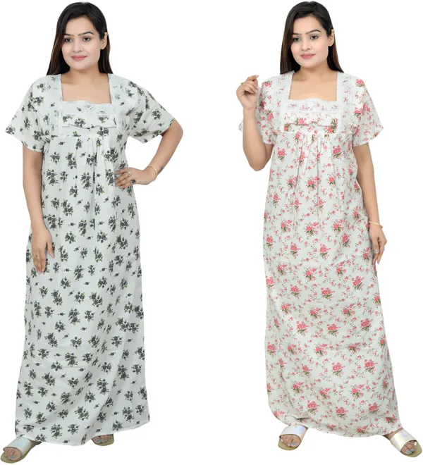 Pack_Of_2_-_Cotton_Floral_Square_Neck_Night_Wear_For_Women