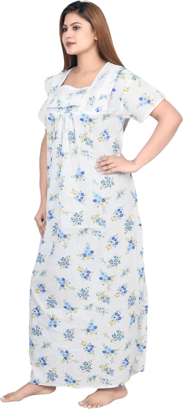 Blue_&_White_Cotton_Floral_Square_Neck_Night_Wear_For_Women