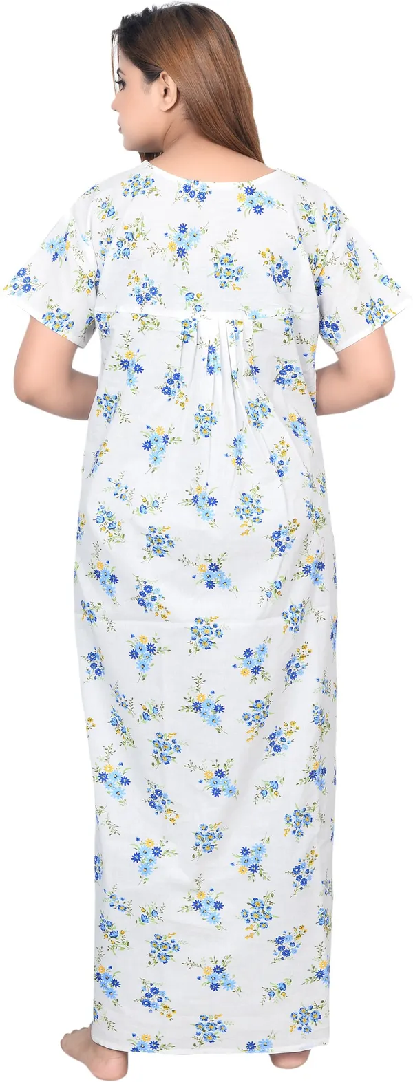 Blue_&_White_Cotton_Floral_Square_Neck_Night_Wear_For_Women