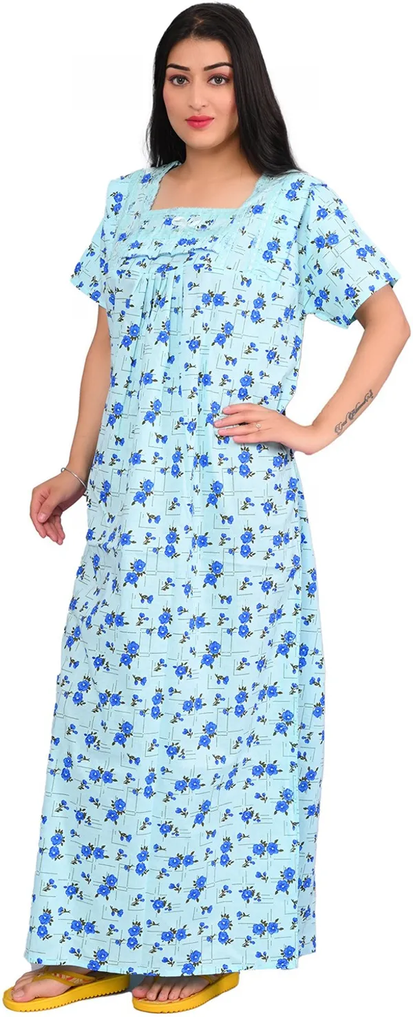 Cotton_Floral_Square_Neck_Night_Wear_For_Women