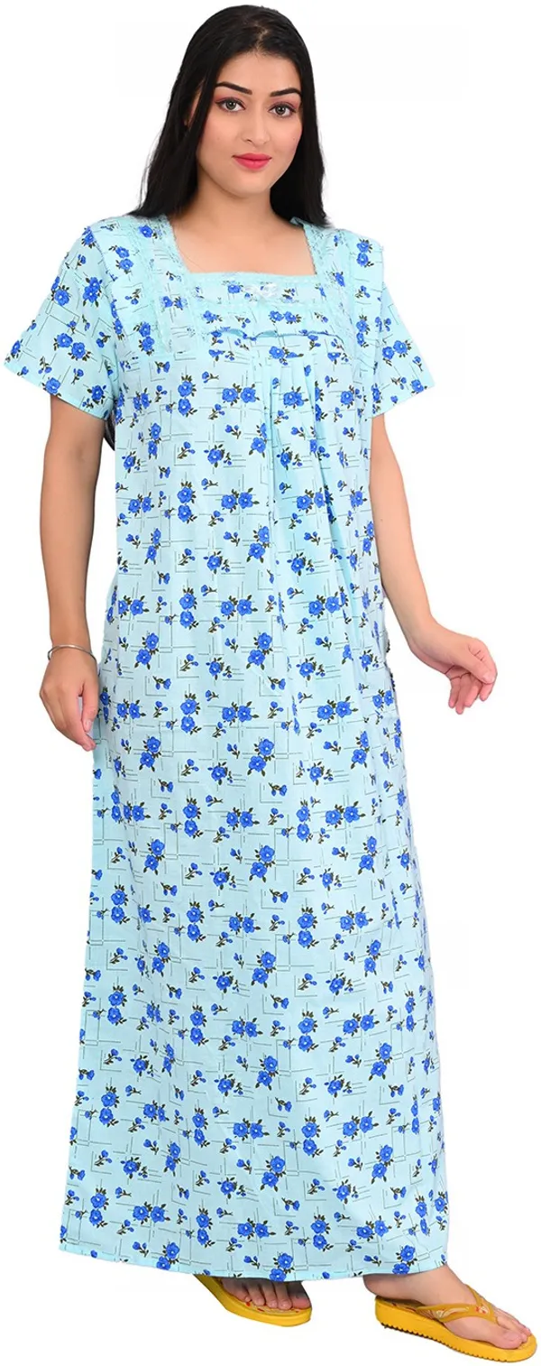 Cotton_Floral_Square_Neck_Night_Wear_For_Women