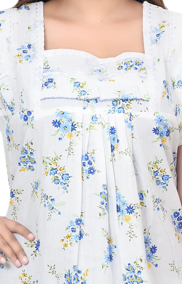 Pack_Of_2_-_Cotton_Printed::Floral_Square_Neck_Night_Wear_For_Women