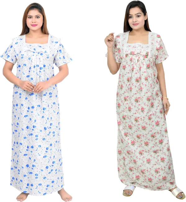Pack_Of_2_-_Cotton_Floral_Square_Neck_Night_Wear_For_Women