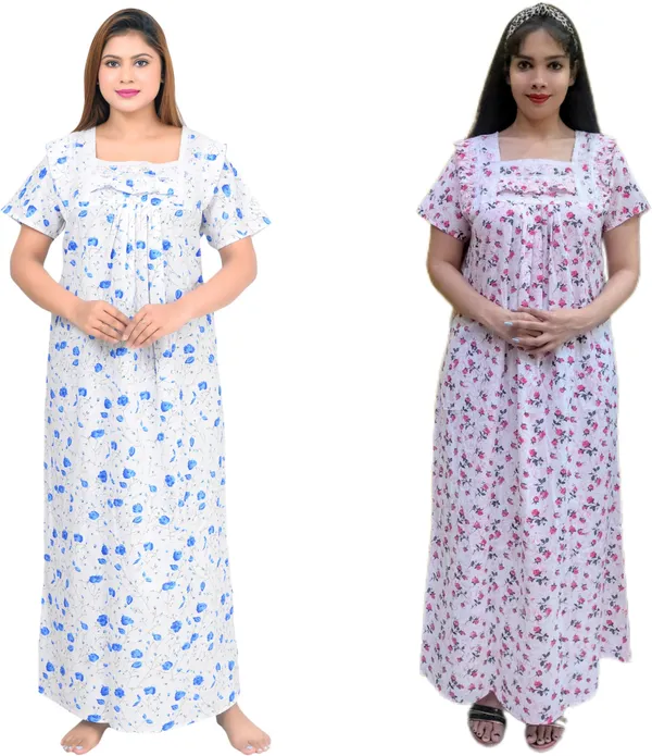 Pack_Of_2_-_Cotton_Floral_Square_Neck_Night_Wear_For_Women