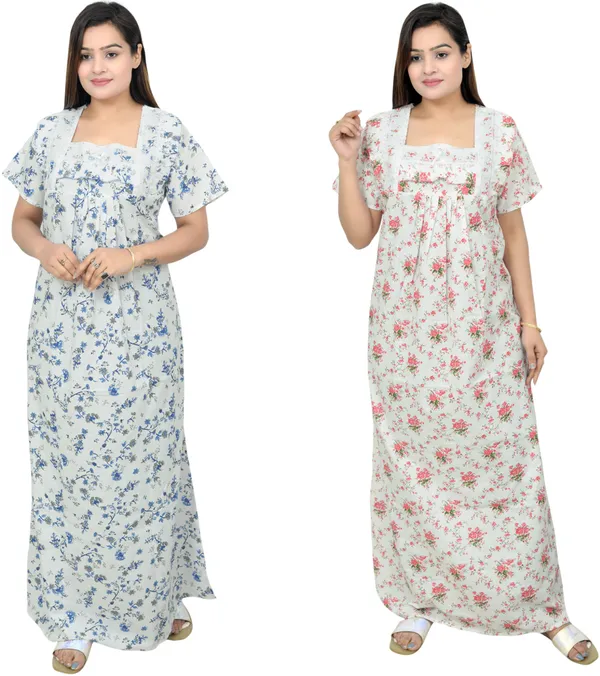 Pack_Of_2_-_Cotton_Floral_Square_Neck_Night_Wear_For_Women