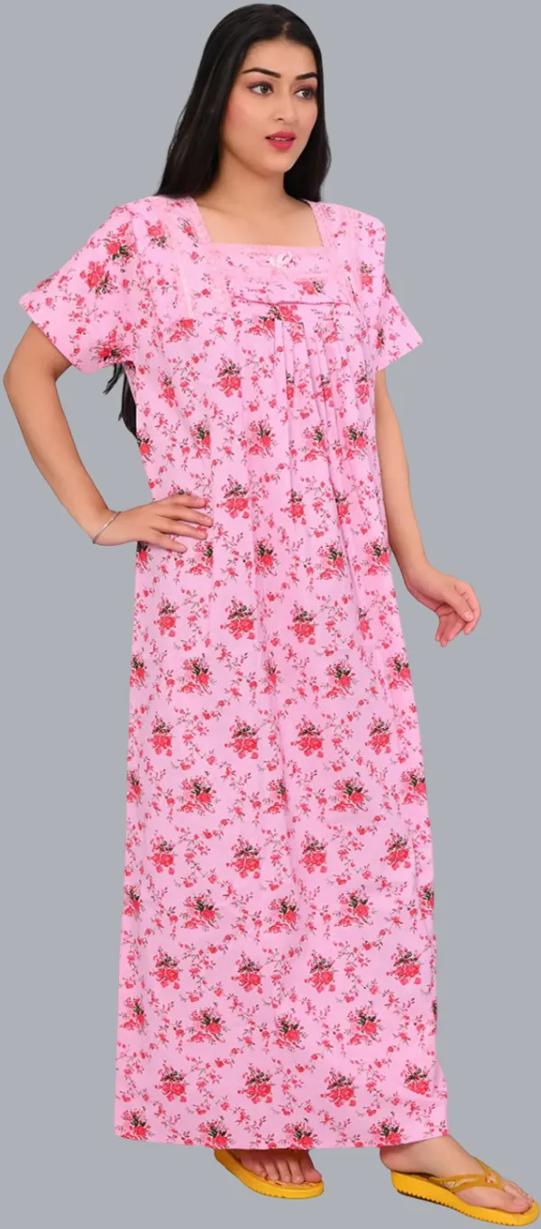 Pink_Cotton_Floral_Square_Neck_Night_Wear_For_Women