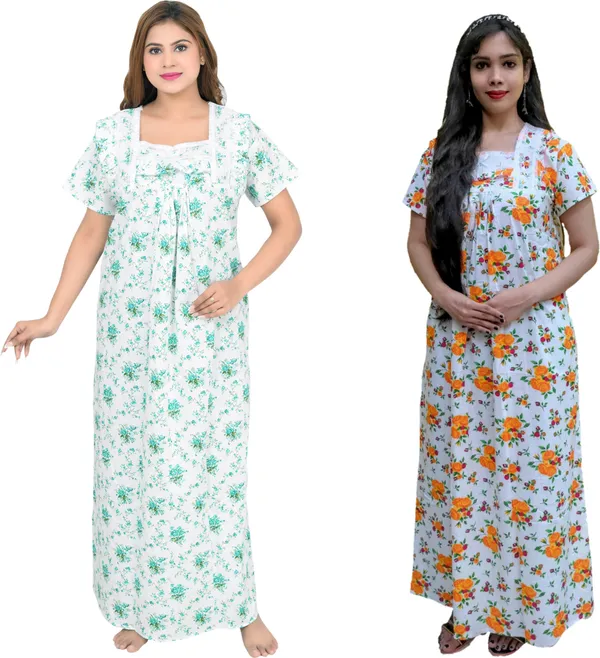 Pack_Of_2_-_Cotton_Floral_Square_Neck_Night_Wear_For_Women